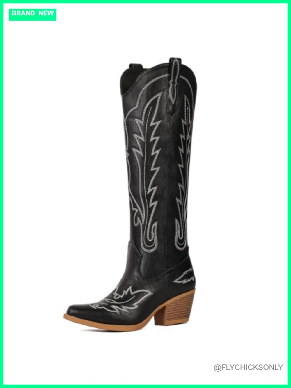 Knee High Faux Leather Cowboy Boots Snip Toe Block Heel Western Pull On